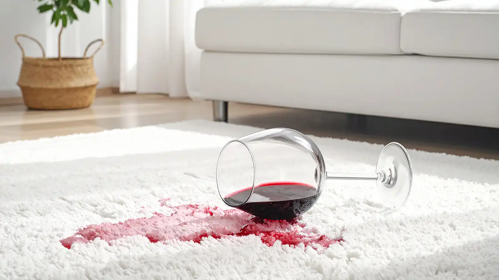 Red Wine Spilled on White Rug